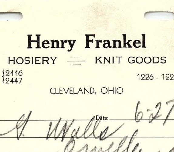 1938 HENRY FRANKEL CLEVELAND OHIO HOSIERY KNIT GOODS BILLHEAD INVOICE Z2490