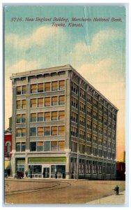 1913 New England Building Merchants National Bank Topeka Kansas Vintage Postcard