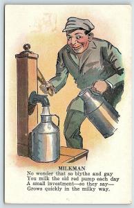 Postcard Milkman Poem Pumping Milk Pre 1920s Uniform B36