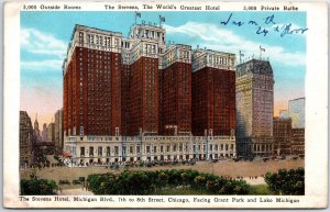 VINTAGE POSTCARD THE STEVENS HOTEL ON MICHIGAN BLVD CHICAGO ILLINOIS (1920s)