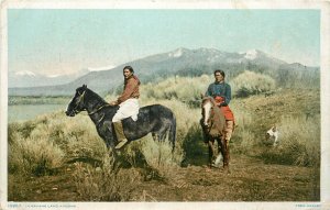 Phostint Postcard 10967 In Navaho Land AZ Native Americans On Horses