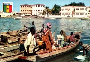 VINTAGE CONTINENTAL SIZE POSTCARD SENEGAL PIROGUES AT SAINT-LOUIS