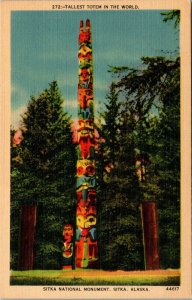 Vintage Tallest Totem In World Sitka National Monument Alaska AK Linen Postcard