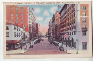 P988 old card F street scene many cars etc treasury looking east washington dc