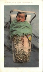 DETROIT PUBLISHING NATIVE AMERICANA Baby Papoose on Cradle Board c1905 PC