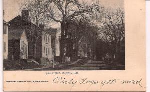 IPSWICH,MA postcard-a look down high street years ago.
