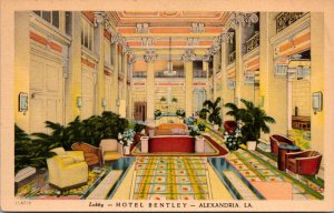 Linen Postcard Lobby of Hotel Bentley in Alexandria, Louisiana