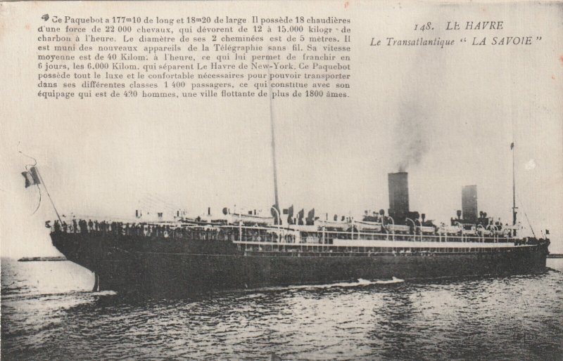 LA SAVOIE, French Ship - Vintage POSTCARD