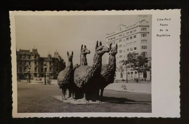 1967 Lima Peru to Arlington Virginia USA Alpaca Llama Statue RPPC Postcard Cover