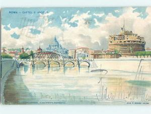 1903 postcard BRIDGE SCENE Rome Italy F5204