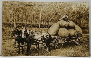 RPPC Kind We Buy at Kansas City Market Horses Wagon Exxag Potatoes Postcard F15