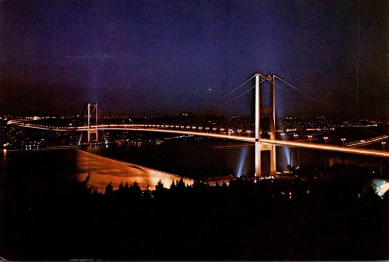 Turkey Istanbul The Bosphorus Bridge At Night