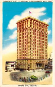 KANSAS CITY, MO Missouri  COMMERCE TRUST CO & AUTO BANK  c1940's Chrome Postcard