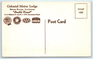 BATON ROUGE, Louisiana LA ~ Roadside COLONIAL MOTOR LODGE Artist View Postcard