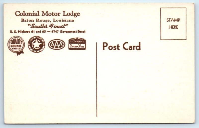 BATON ROUGE, Louisiana LA ~ Roadside COLONIAL MOTOR LODGE Artist View Postcard