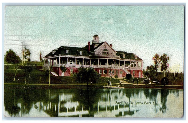 1908 Pavilion in Lords Park Elgin Illinois IL Antique Posted Postcard 