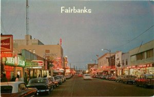 Automobiles Marquee Fairbanks Alaska Night Neon 1950s Postcard Johnston 11664