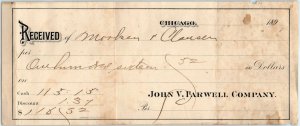 1890s Chicago John V. Farwell Store Receipt Check Letterhead Invoice Sherwood R1