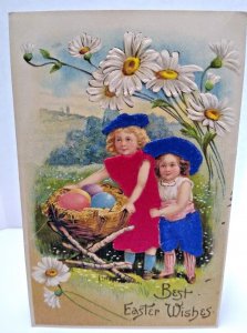 Easter Postcard Fantasy Giant Eggs Victorian Children Silk Clothes Germany