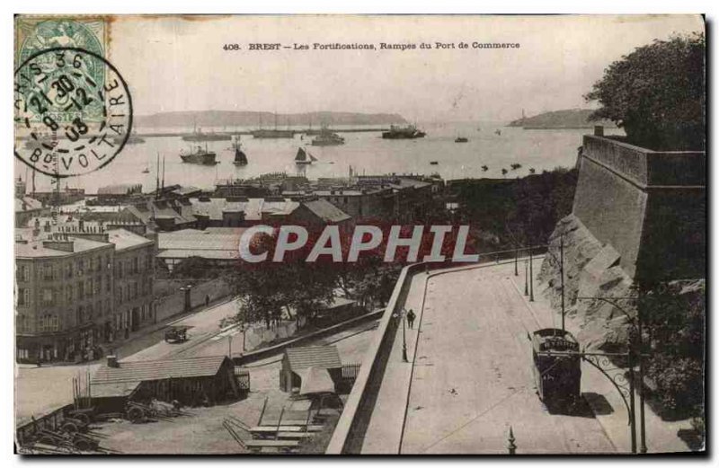 Old Postcard Brest Fortfications Ramps Commercial Port