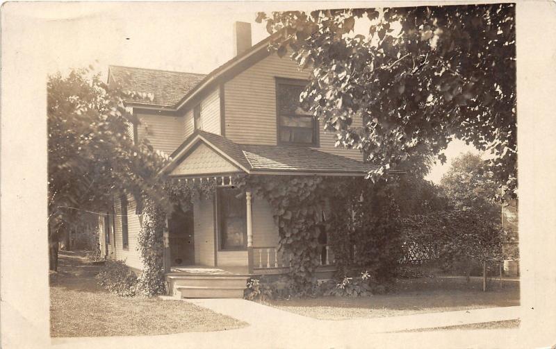 Beautiful House w Vines on Front Porch~Vintage RPPC Mailed @ Albion Michigan