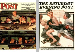 2~4X6 Postcards  NORMAN ROCKWELL Saturday Evening Post Repros  KIDS/CAR/DOGS