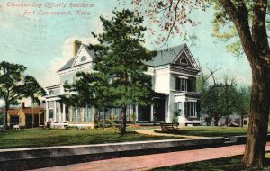 Vintage Postcard 1909 Commanding Officer's Residence Fort Leavenworth Kansas KS