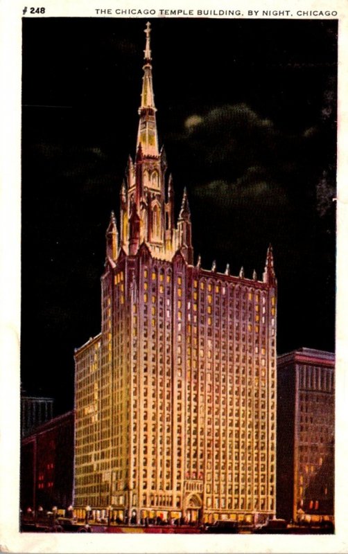 Illinois Chicago The Chicago Temple Building By Night 1945