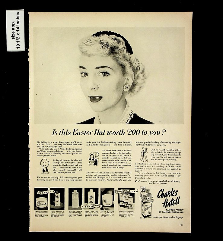 1953 Charles Antell Lanolin Products Easter Hat Vintage Print Ad 015738