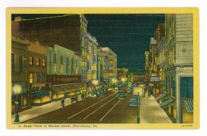 Night View of Market Street, Harrisburg, Pennsylvania unused linen PPC