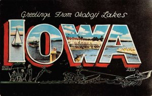 Okoboji Lakes Iowa Greetings From Okoboji Lakes, Chrome Large Letters, PC U20586