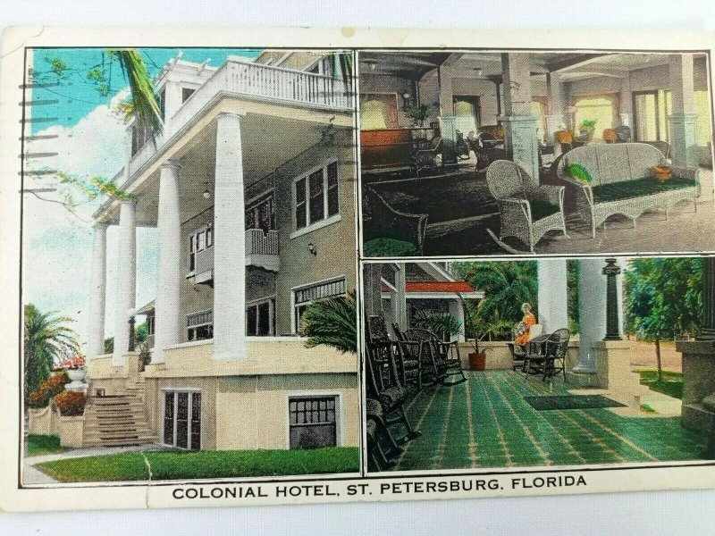 Vintage Postcard Colonial Hotel St. Petersburg Florida Overlook Bay & Pier