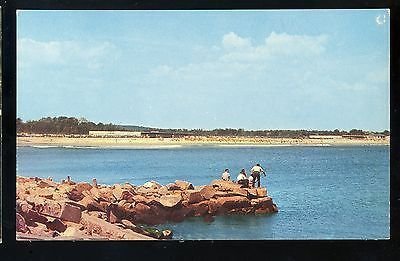 Narragansett, Rhode Island Postcard, Fishing Off The Rocks, Beach