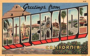 Vintage Postcard Large Letters Greetings From Riverside California CA Landmarks