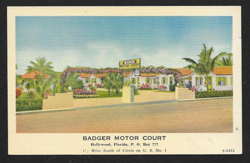 Street View Badger Motor Court Hollywood Florida Unused c1950s