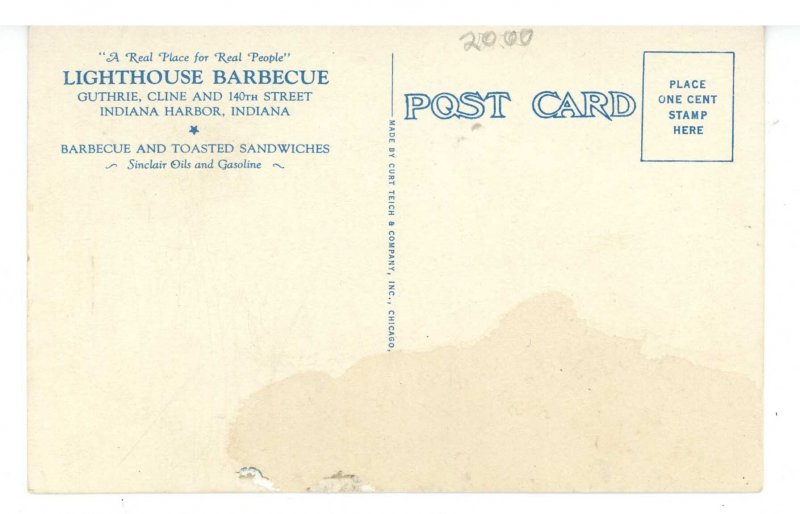 IN - Indiana Harbor. Lighthouse Barbeque & Sinclair Gas Station ca 1920's
