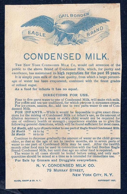 VICTORIAN TRADE CARD Eagle Brand Condensed Milk