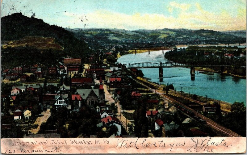 Bridgeport Island Wheeling West Virginia WV Train Antique Postcard UDB PM Cancel 