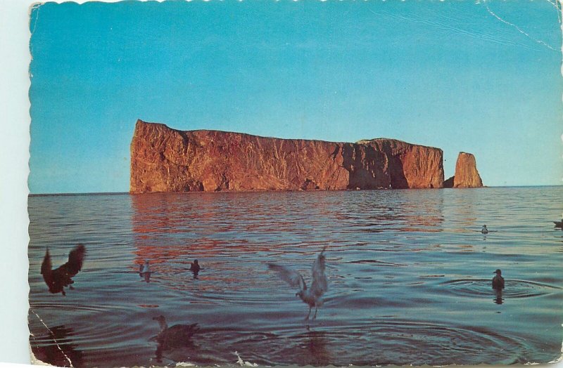 Postcard Canada Quebec Perce Rock at sunset