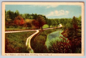 Fall Colours Highway No 3 & Otter River Tilsonburg Ontario Vintage PECO Postcard