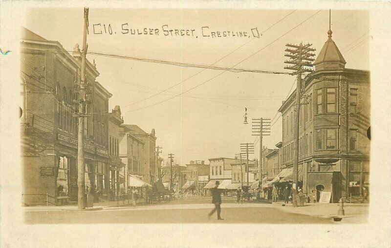 1910 Crestline Ohio Sulser Street View Clothing Store Galion RPPC Postcard