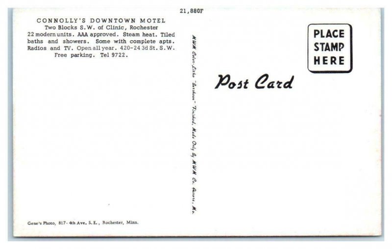 RPPC ROCHESTER, MN ~  CONNOLLY'S MOTEL c1950s Cars  Olmsted County Postcard
