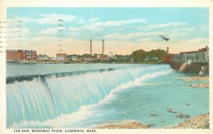 Lawrence MA Merrimac River Dam 1924 WB Litho Postcard Unused