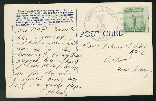 Desert Prospector Covered Wagon Tortilla Flat Postmark Linen 1941 Postcard