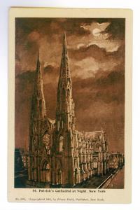 St. Patrick's Cathedral at Night, New York, unused Undivided Back PPC