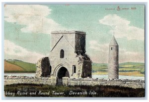 c1910 Abbey Ruins and Round Tower Devenish Isle Northern Ireland Postcard