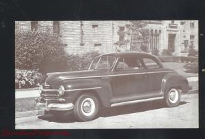 1946 PLYMOUTH CLUB COUPE VINTAGE CAR DEALER ADVERTISING POSTCARD