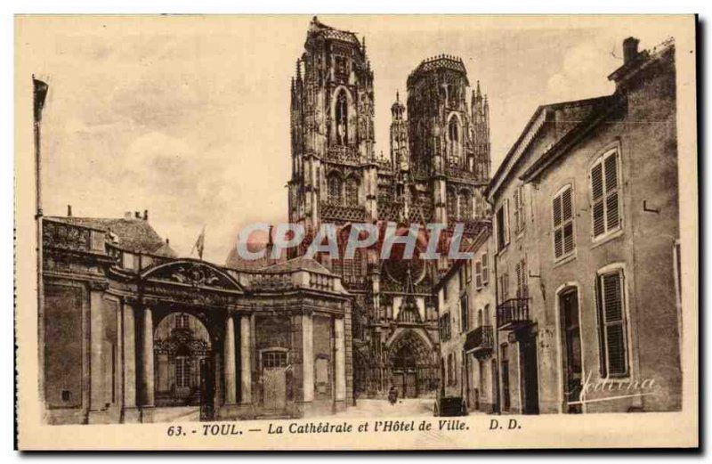 Old Postcard Toul cathedral and town hall