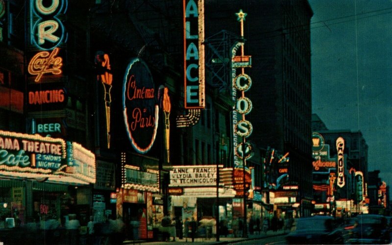 Canada Saint Catherine Street At Night Montreal Chrome Postcard 08.68