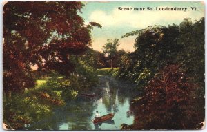 VINTAGE POSTCARD BOATING ON POND SCENE SOUTH LONDONDERRY VERMONT POSTED 1912